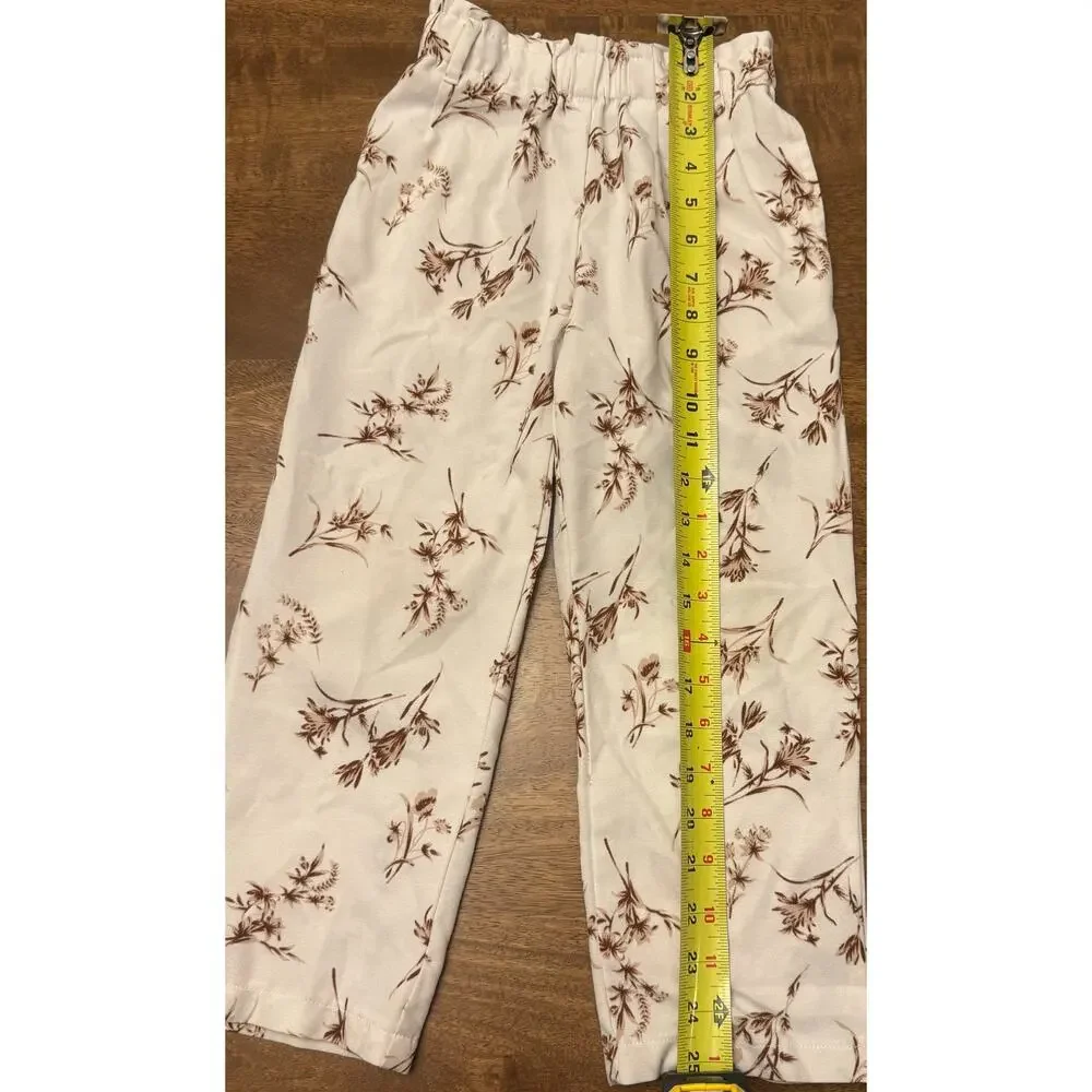 Girls 5T Wide Leg‎ Floral Pants Cream Brown Boho Stretch Waist Soft Lightweight